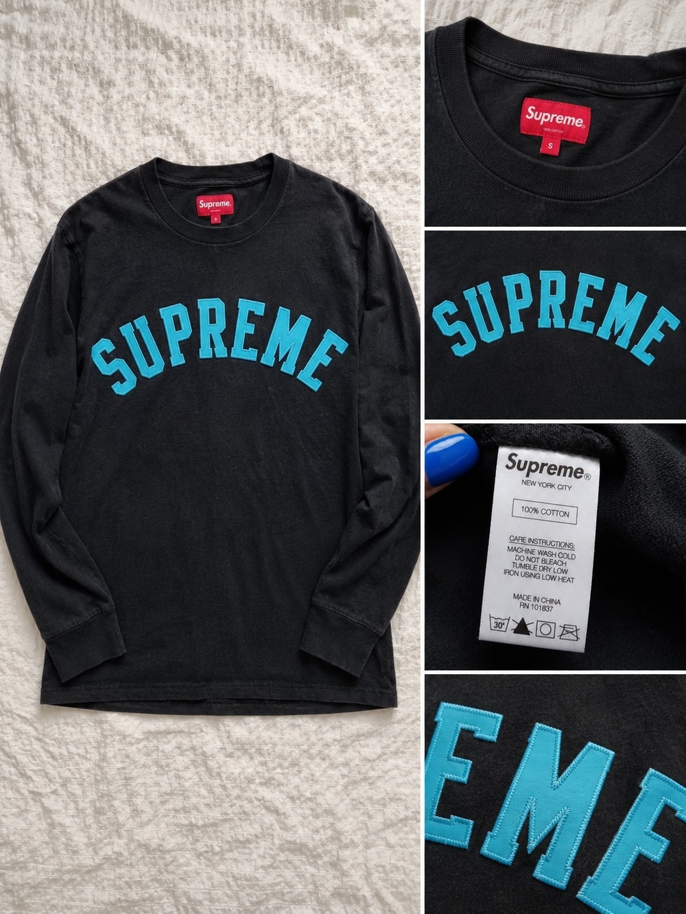 Supreme SS16 Arc Logo L/S Top Black Blue Men’s S